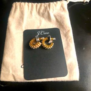 J crew stylish pearl bezel hoop earrings- brand new!